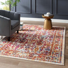 Modway - Entourage Jessa Treillis floraux vintage vieillis Tapis de 5 pi l x 8 pi L - Ivoire Bleu Orange Jaune Rouge-Tissage serré à poil bas