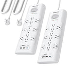 Huntkey - Parasurtenseur multiprise avec 12 prises et 3 ports USB (2 USB-A et 1 USB-C à charge rapide 20 W), cordon de 6 pi avec fiche plate - blanc, paquet de 2-Évalué à 3480 Joules, ce parasurtenseur offre une défense de force industrielle contre la foudre et les surtensions, protégeant les ordinateurs haut de gamme, les téléviseurs et les consoles de jeux.