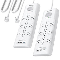 Huntkey - Parasurtenseur multiprise avec 12 prises et 3 ports USB (2 USB-A et 1 USB-C à charge rapide 20 W), cordon de 6 pi avec fiche plate - blanc, paquet de 2-Évalué à 3480 Joules, ce parasurtenseur offre une défense de force industrielle contre la foudre et les surtensions, protégeant les ordinateurs haut de gamme, les téléviseurs et les consoles de jeux.