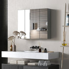 Kleankin - Armoire à pharmacie murale avec miroir - 28 po l x 24 po P - gris-La surface est peinte, ce qui facilite le nettoyage 