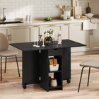 HOMCOM - Table à manger pliante à abattant avec tiroir et étagères de rangement pour 4-6 personnes - noir-Tiroir intégré avec glissières en acier et deux étagères de rangement pour les ustensiles et la vaisselle 