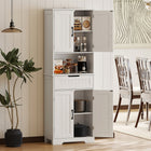 HOMCOM - Armoire de rangement avec petit comptoir ouvert et vaisselier - blanc-Organisez les couverts, serviettes ou petits objets dans le tiroir central 