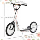 Aosom - Trottinette de rue pour jeunes avec roue gonflable de 16 po, doubles freins - blanc-Guidon enveloppé de matière souple pour une prise en main plus confortable 