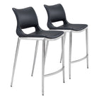 Zuo - Ace Tabouret de comptoir - Noir/Silver - Ensemble de 2-Repose-pieds ergonomique et confortable