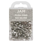 JAM Paper - Punaises colourées - argentées - paquet de 100-Punaises à tête en plastique | Couleur : Argent
