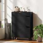 HOMCOM - armoire à chaussures étroite avec 2 tiroirs basculants - noir-Un tiroir supérieur pratique permet de garder clés, portefeuilles et petits objets à portée de main 