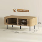 HOMCOM - Table basse avec rangement et portes coulissantes - chêne-Quatre pieds avec patins de protection et pieds centraux supplémentaires avec patins réglables