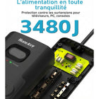 Huntkey - Parasurtenseur multiprise avec 12 prises et 3 ports USB (2 USB-A et 1 USB-C à charge rapide 20 W), cordon de 6 pi avec fiche plate - noir, paquet de 2-7