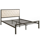 Modway - Mia Tissu Lit Queen, Brun beige-Cadre de lit à plateforme avec tête de lit