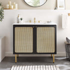 Modway - Chaucer 36" Armoire de toilette de salle de bain (lavabo non inclus) - Noir-Boutons d’armoire en métal