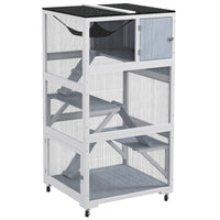 PawHut - Catio 34 L maison pour chat d’extérieur sur roulettes - 33,9 po L x 31,5 po l x 65,9 po H - gris-Combine des rampes pour chats, des boîtes de couchage, des hamacs et des plateformes 