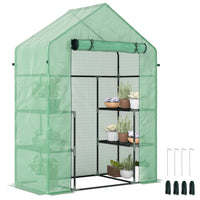 Outsunny - Serre mini 3 niveaux avec 4 étagères, porte à enroulement et housse résistante aux intempéries-Une excellente solution pour prolonger votre saison de culture et protéger les plantes des températures extérieures extrêmes  

