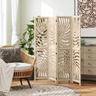 HOMCOM - Paravent autoportant à 4 panneaux motif feuille de palmier pour bureau à domicile ou chambre - finition bois naturel-Le design à quatre panneaux crée un espace personnel ou divise les pièces  
