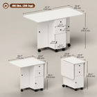 HOMCOM - Table à manger pliante à abattants sur roulettes avec tiroirs et armoire de rangement pour 4-6 personnes - blanc-Deux tiroirs et un meuble offrent un espace de rangement discret 