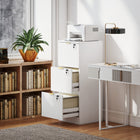 HOMCOM - Classeur vertical à 3 tiroirs cannelés pour documents Letter/A4 avec serrure - blanc-Glissières de tiroir silencieuses pour un espace de travail paisible 
