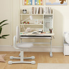 Qaba - Ensemble de table et chaise d’étude pour enfants à hauteur réglable avec plateau inclinable, tiroir et étagères - gris-Grand tiroir et surmeuble avec compartiments pour garder le bureau propre et bien rangé 