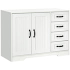 HOMCOM - Buffet moderne 41,3 po L avec 4 tiroirs et 2 portes à panneaux rainurés - blanc-Grand espace de rangement avec une armoire à double porte et quatre tiroirs pour ranger les fournitures quotidiennes 