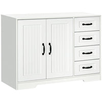 HOMCOM - Buffet moderne 41,3 po L avec 4 tiroirs et 2 portes à panneaux rainurés - blanc-Grand espace de rangement avec une armoire à double porte et quatre tiroirs pour ranger les fournitures quotidiennes 