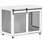 PawHut - meuble caisse pour chien 39 po avec porte de grange coulissante - blanc-Sert de cage pour chien ou de table d’appoint élégante 