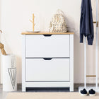 HOMCOM - Armoire à chaussures étroite avec 2 tiroirs basculants et étagère réglable pour entrée - blanc-Les étagères intérieures sont réglables sur 2 niveaux ou amovibles pour s'adapter à des chaussures de différentes hauteurs 