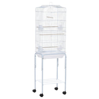 PawHut - Cage à oiseaux 62 po H avec accessoires, roulettes, support amovible, rangement - blanc-Enclos pour oiseaux avec suffisamment d'espace pour les petits oiseaux tels que les pinsons et les perruches 