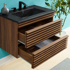 Modway - Render Fixation murale de 30" Vanette de salle de bain - Noir noyer-Coiffeuse à grains de noyer
