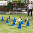 PawHut - Ensemble portable de cônes d’obstacles d’agilité pour chien, avec 8 cônes et 8 barres, sac de transport - bleu-Trois hauteurs réglables pour différentes tailles d’animaux 