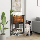 PawHut - Barrière pour animaux extra large 30"-32" avec petite porte - 35"H - Noir-Un adulte peut ouvrir la porte d’une seule main en faisant glisser le bouton aux deux extrémités en même temps et en soulevant