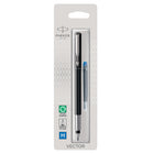 Parker − Stylo plume Vector − noir avec bordure chromée − pointe moyenne − encre bleue − languette à suspendre-Les couleurs audacieuses et modernes s’agencent à des conceptions intelligentes pour proposer une introduction accessible à l’écriture raffinée