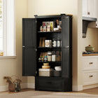 HOMCOM - Armoire de rangement de cuisine 69 po avec étagères réglables - noir et brun-Le design anti-basculement assure une sécurité renforcée 