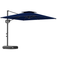 Outsunny - Parasol carré déporté 8 pi L x 9 pi l avec base remplissable, bleu foncé-Comprend la base en croix et la base remplissable, pèse jusqu'à 88 lb (40 kg) lorsqu'elle est remplie d'eau