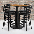 Flash Furniture – Table rectangulaire 24 larg. x 42 long. (po), stratifié naturel, base ronde et 4 tabourets, métal/vinyle noir-L’ensemble comprend 4 tabourets, un dessus de table rectangulaire et une base ronde