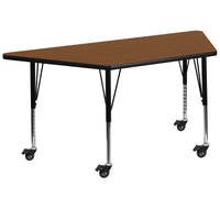 Flash Furniture – Table mobile préscolaire trapèze, hauteur ajustable, surface 24 x 48 x 1,25po, chêne (XUA2448TRPOKHPC)-Chêne/fini chromé, placage en stratifié, acier