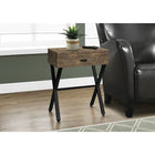 Monarch Specialties - 3450 Table D'Appoint - 24 po H/Faux Bois Brun/Metal Noir-Pour une touche du milieu-siècle dans votre salon, salle familiale, bureau ou chambre à coucher, cette élégante table d'appoint en brun aspect bois récupéré / métal noir atteindra vos attentes