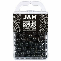JAM PAPER - Punaises Colorees, Punaises Carte à Tête Ronde, Noir, Paquet de 100-Punaises en plastique