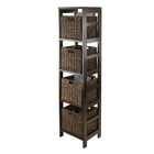 Winsome – Étagère de rangement Granville 5 pièces avec 4 paniers pliables, fini espresso-Comprend 4 petits paniers pliables faits de feuilles de maïs offerts en couleur chocolat