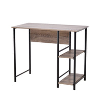 Table d'allure industrielle pour poste de travail avec rangement latéral-Surface de placage de papier 3D brun rouille clair avec cadre en acier peint par poudrage noir
