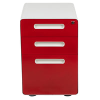 Flash Furniture Classeur ergonomique à verrouillage mobile à 3 tiroirs à lettres / légal, blanc avec façade rouge-Classeur moderne à 3 tiroirs avec cadre blanc et façade rouge