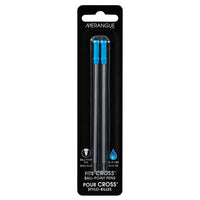 Merangue − Recharges pour stylo à bille compatibles Cross − pointe fine − bleu − paquet de 2-Recharge de type croix ; encre bleue