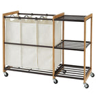 Chariot à linge à 3 sacs bronze TRINITY EcoStorage avec roulettes (TBFPBR-2101C)-Trois (3) sacs à linge de 36 cm de larg. x 23 cm de prof. x 61 cm de haut. (14 po de larg. x 9 po de prof. x 24 po de haut.) - Sacs 100 % coton / Prérétréci / Lavable à la machine