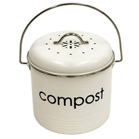 Cathay Importers - Bac de compostage de 3 litres, blanc, 7 diam. x 7 haut. (po)-Compost écologique; acier au carbone au revêtement blanc poudré; poignée chromée amovible