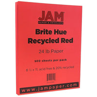 Jam Paper Papier lisse recyclé de couleur vive, 8 1/2 x 11 po, rouge, 500/rame-rouge