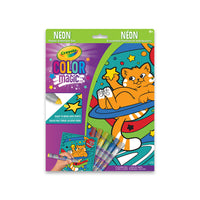 Ensemble feuilles et marqueurs Néon Crayola -  Chats cosmiques-Comprend 12 pages à colorier Color Magic et 6 marqueurs à trait large Color Magic.