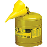 JustriteMD – Bidon de sécurité de type I avec entonnoir, 2,5 gal, 11 3/4 x 11 1/2 po, jaune-Les bidons de sécurité de type I sont conçus avec un seul bec pour remplir et verser toutes sortes de liquides inflammables