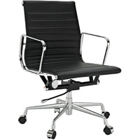 Nicer Furniture - fauteuil de direction à dossier bas - noir-Cuir pleine fleur sur la surface du siège et du dossier. Siège et dossier moulés en mousse