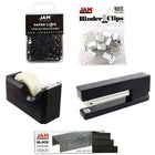JAM Paper – Trousse de démarrage pour bureau, noir (338756bk)-Comprend des trombones, des pinces relieuses, un distributeur de ruban, une agrafeuse et des agrafes