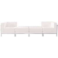 Flash Furniture – Mobilier modulaire HERCULES Imagination, chaises et pouf, cuir blanc, 4 modules (ZBIMAGSET7WH)-Cuir reconstitué blanc