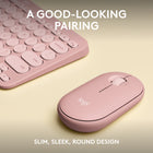 Logitech - Slim Bluetooth Combo, clavier et souris sans fil - Rose-Pourquoi ne pas avoir les deux? cet ensemble souris et clavier ultra-fin et portable, fabriqué avec du plastique recyclé(1), est léger, compact, et vous suit dans vos déplacements