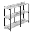 Monarch Specialties - 2221 Table D'Appoint 48 po L - Console Marbre Blanc/ Metal Noir-Table console a 3 niveaux, avec dessus de table longue et rectangulaire avec 2 tablettes inferieures au fini faux marbre blanc