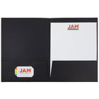 JAM Paper Chemise fini lin à deux pochettes, 9 po x 12 po, noir, 12/paq.-2 pochettes